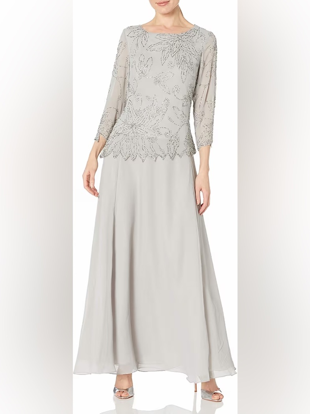 J Kara Women's BOAD Neck Asymmetrical Beaded Dress (Silver multi )